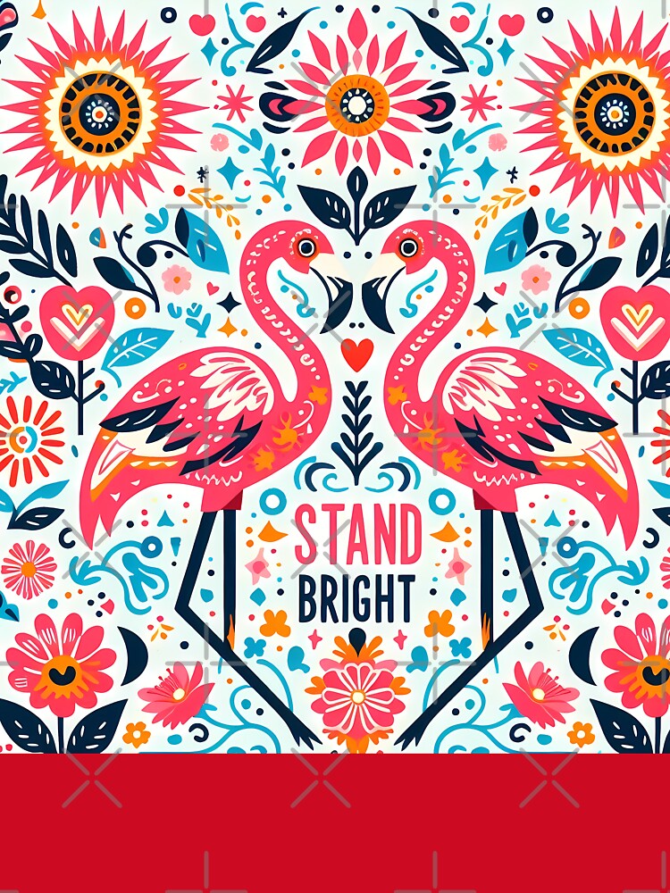 Flamingo Stand Bright - Hope for Wildlife Scandinavian Folk Art by heidiannemorris © by FOLK ART FUSION