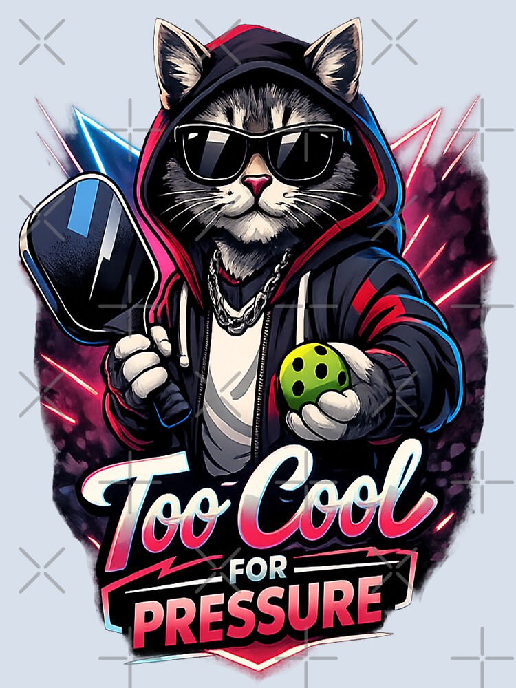 Too Cool For Pressure Cat Pickleball Neon Art by Xemora