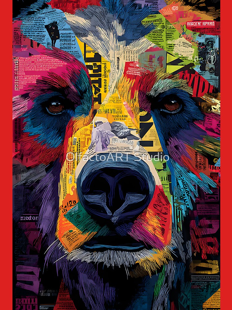 Protect the Wild Bear - Dynamic Face Composition with Bright Hues and Mixed Media by OlfactoART Studio