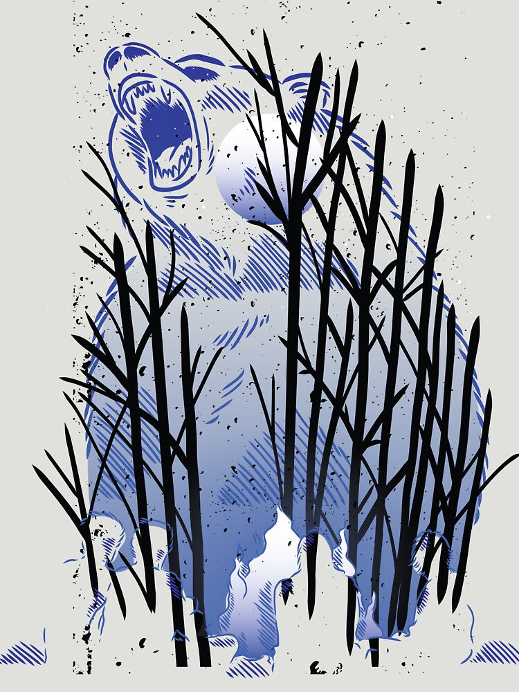 Camping Under the Moon Bear Design | Night Adventure Nature Art by Mido tee art shop