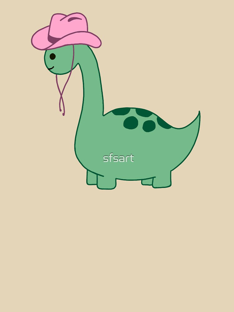 Green Dinosaur wearing a Pink Cowboy Hat by sfsart