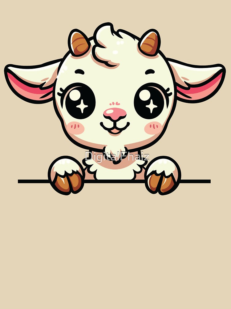 Peeking Kawaii Goat | Cute Farm Animal Cartoon for Goat Lovers | Adorable Goat Shirt Design | Farm Life by DigitalFhaiz