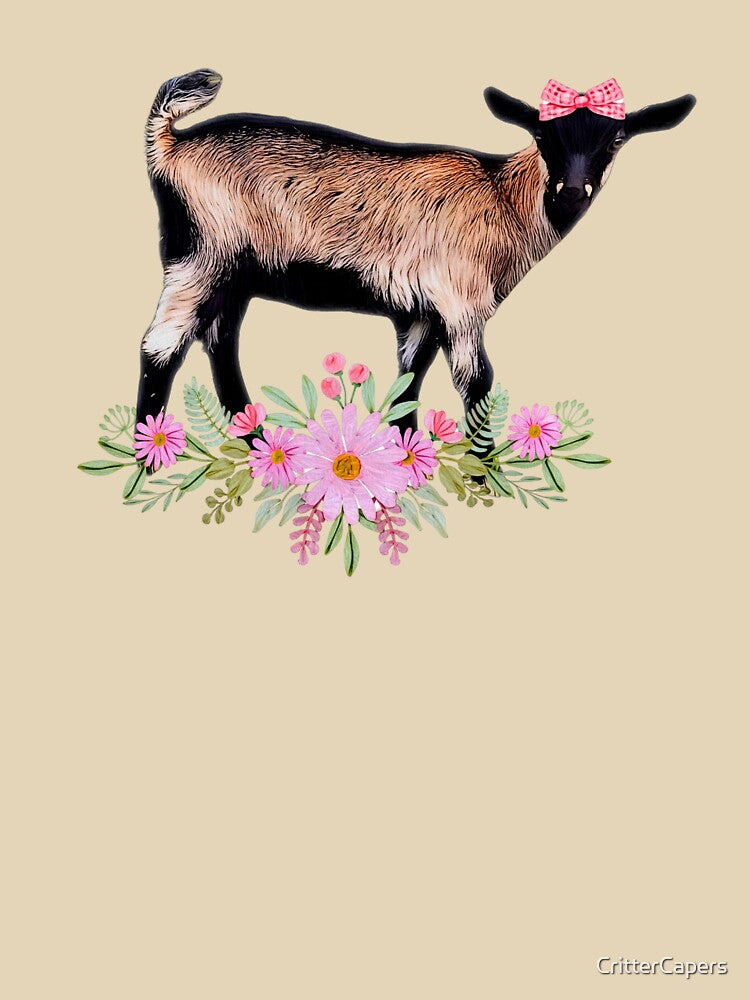 Cute Baby goat, Alpine goat with bow and flowers by CritterCapers