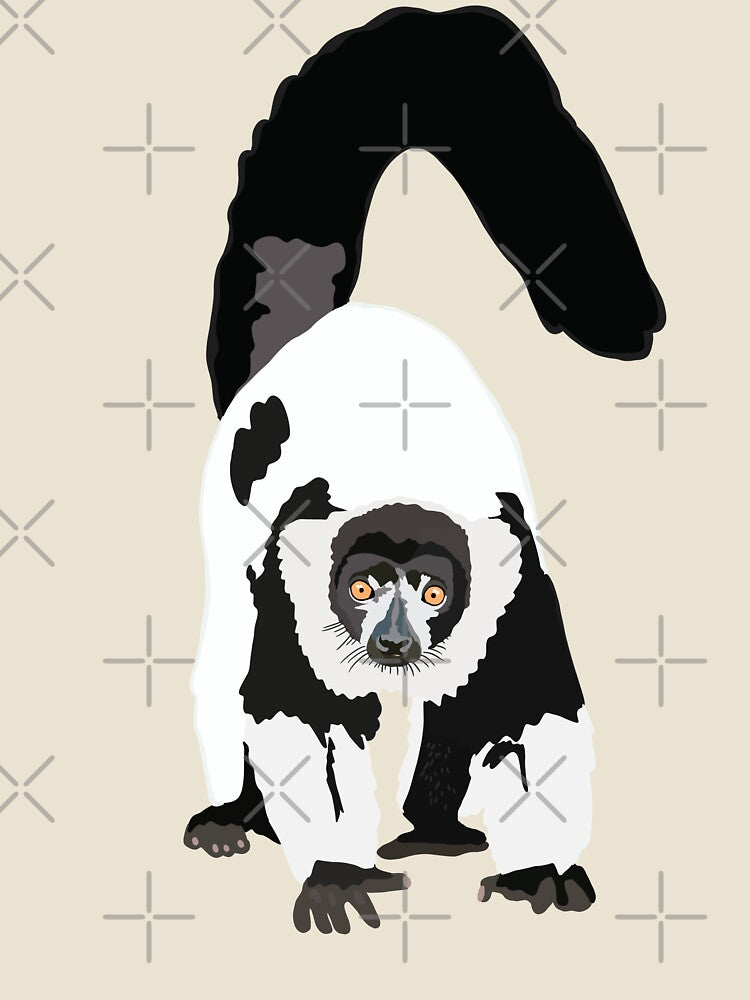 B is for Black and White Ruff Lemur,Black and White Ruffed Lemur Illustration – Primate Art for Wildlife and Nature Lovers by PrettylittlepastelUk