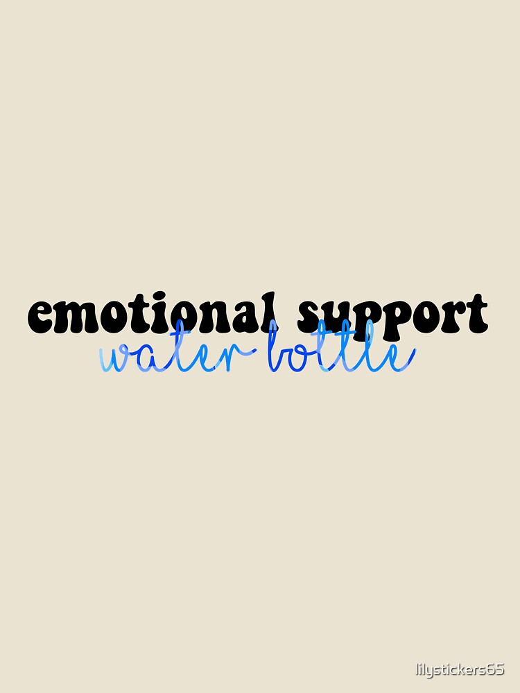 multicolor emotional support water bottle (blue cursive) by lilystickers65