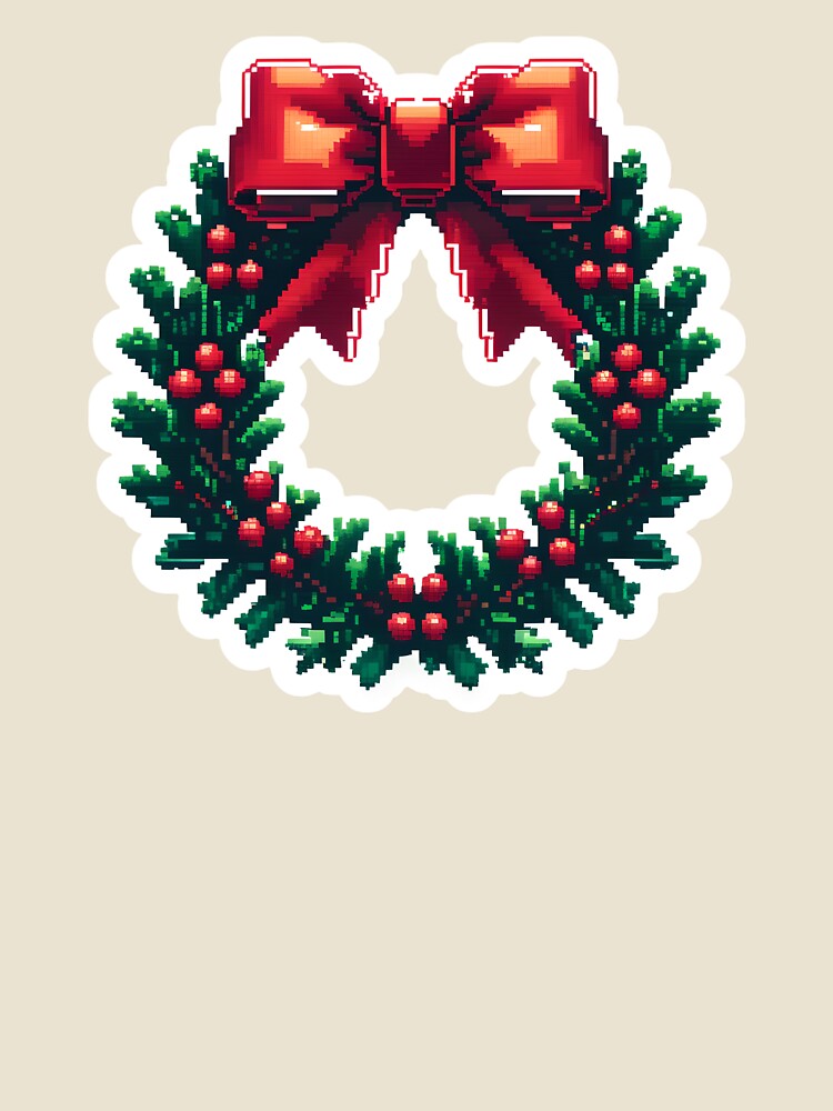 Cute Pixel Christmas Wreath with Red Bow and Berries by BankMano