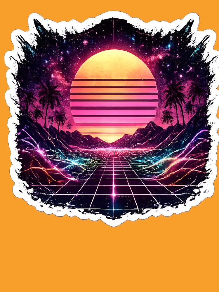 Vintage Vaporwave Sunset Grid with Abstract Vector Wave Lines by RiteshCenter