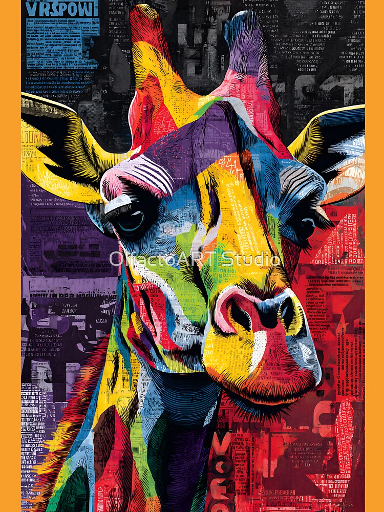 Pop Art Giraffe Power - Vibrant Wildlife Portrait with Bold Colors and Dynamic Textures by OlfactoART Studio