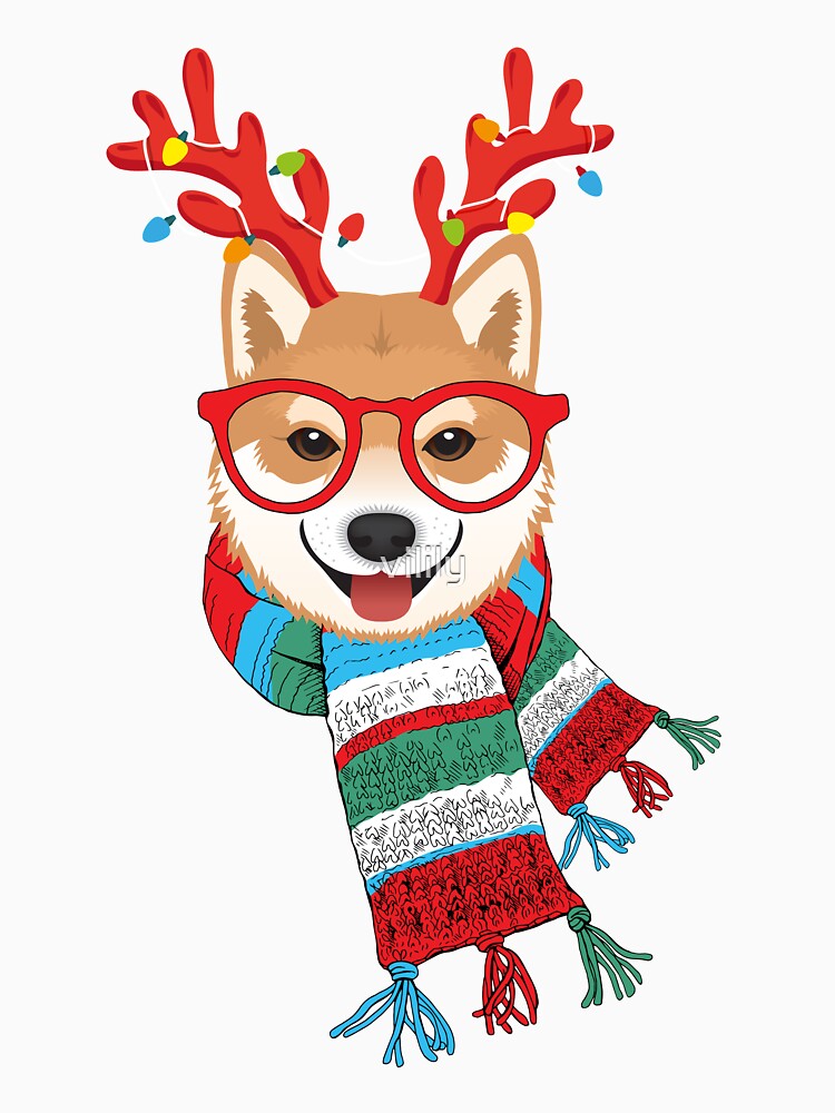 Shiba Inu Xmas Holidays Reindeer Christmas Lights by vilily