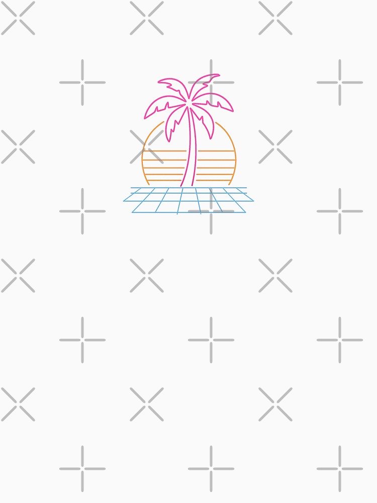 Neon Palm Tree on Retro Grid Sunset by Le Grand Requin