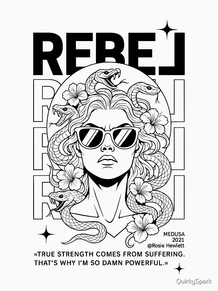 REBEL, Medusa, Feminine Power, Greek Mythology, Line Art by QuirkySpark