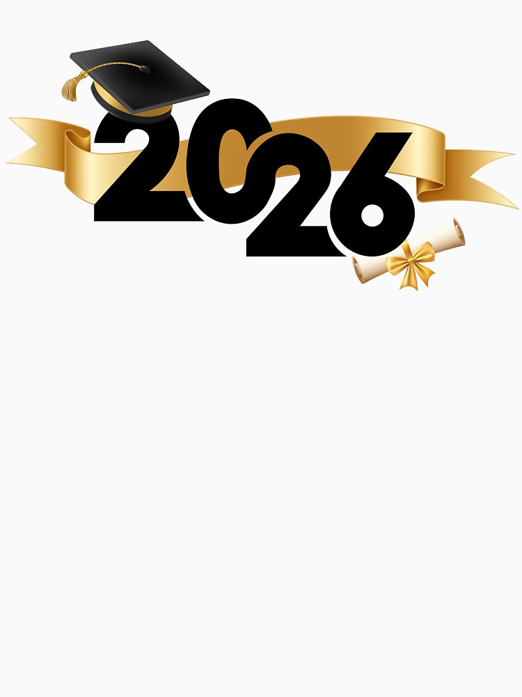 Graduate 2026 (Offset) with Black Graduation Hat, Gold Stars & Gold Ribbon by JeweledDesigns