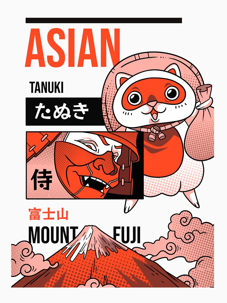 Tanuki Japanese Raccoon Dog & Mount Fuji by Moonbeam Creations