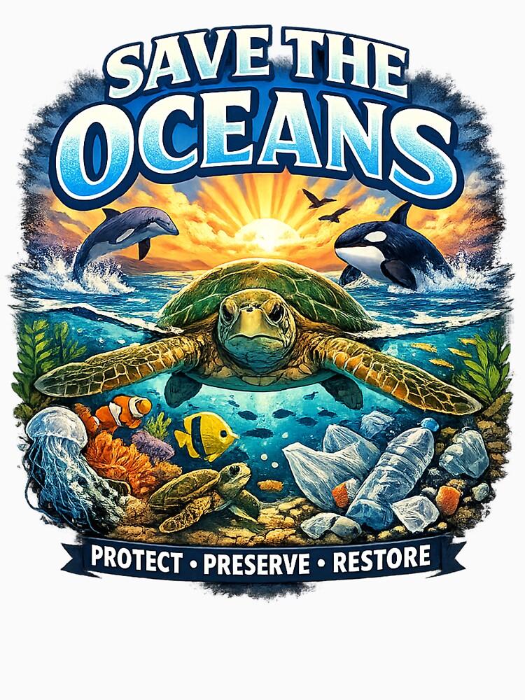 Save The Oceans Shirt – Sea Turtle Ocean Conservation, Stop Plastic Pollution, Marine Life Environmental Gift by KittyPawMeow