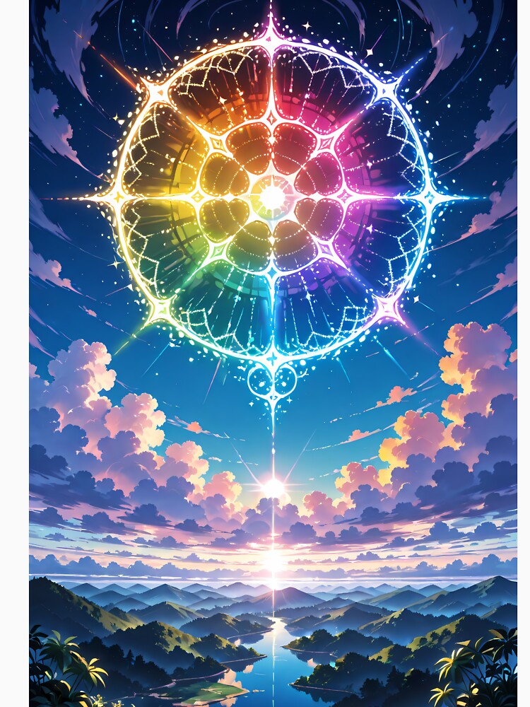Rainbow Mandala Portal Over Mountain River – Psychedelic Dreamscape by Xynith