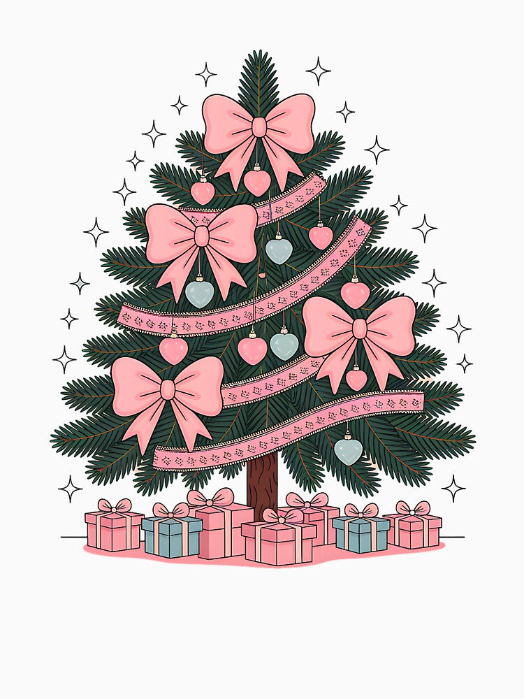 Coquette Christmas Tree with Pink Bows – Cute Girly Aesthetic Holiday Design by Muzgle