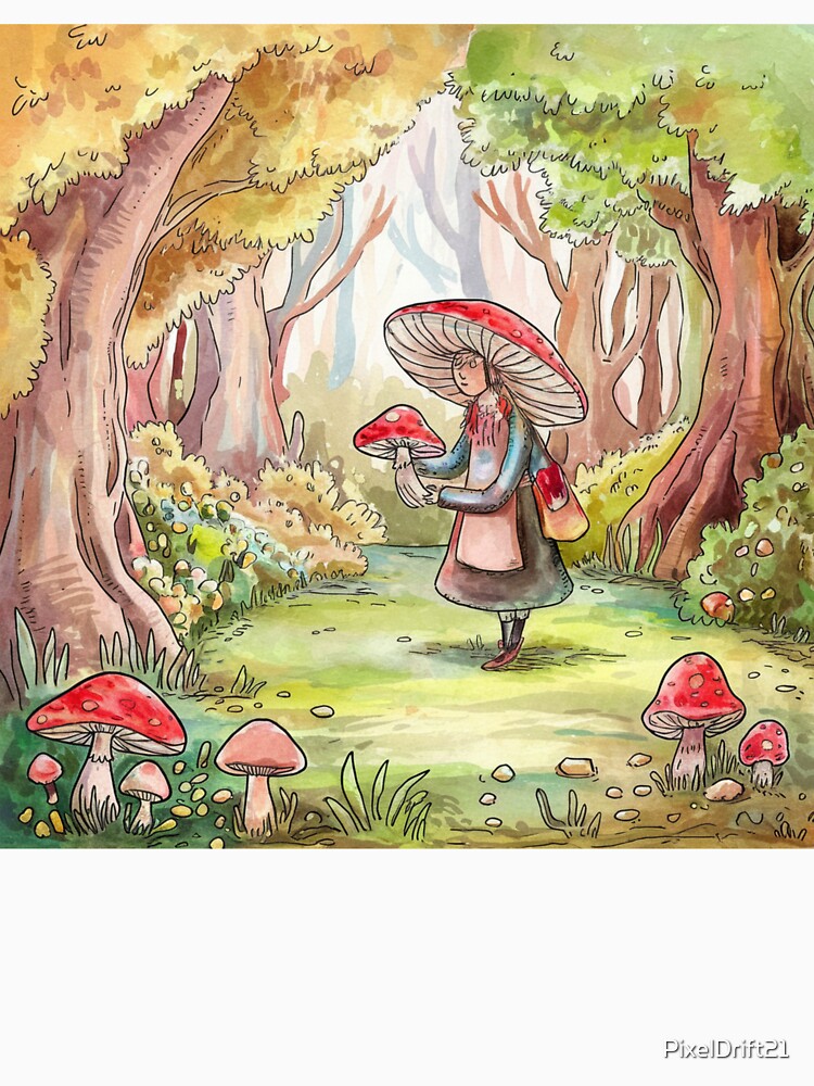 Cottagecore Mushroom Forest Girl by PixelDrift21