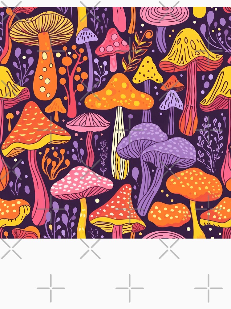 Whimsical psychedelic mushroom pattern neon orange purple by cocomelon168
