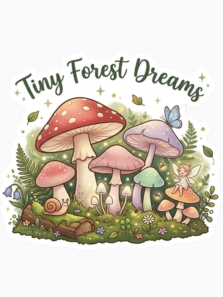 Tiny Forest Dreams Mushroom Sticker | Cute Cottagecore Aesthetic Fairy Mushrooms | Whimsical Nature Art by Velmora Studio