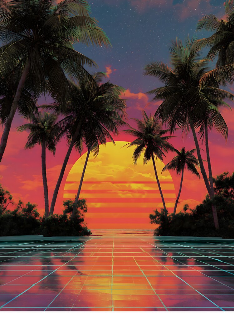 Vaporwave Sunset with Palm Trees by Pir8prints