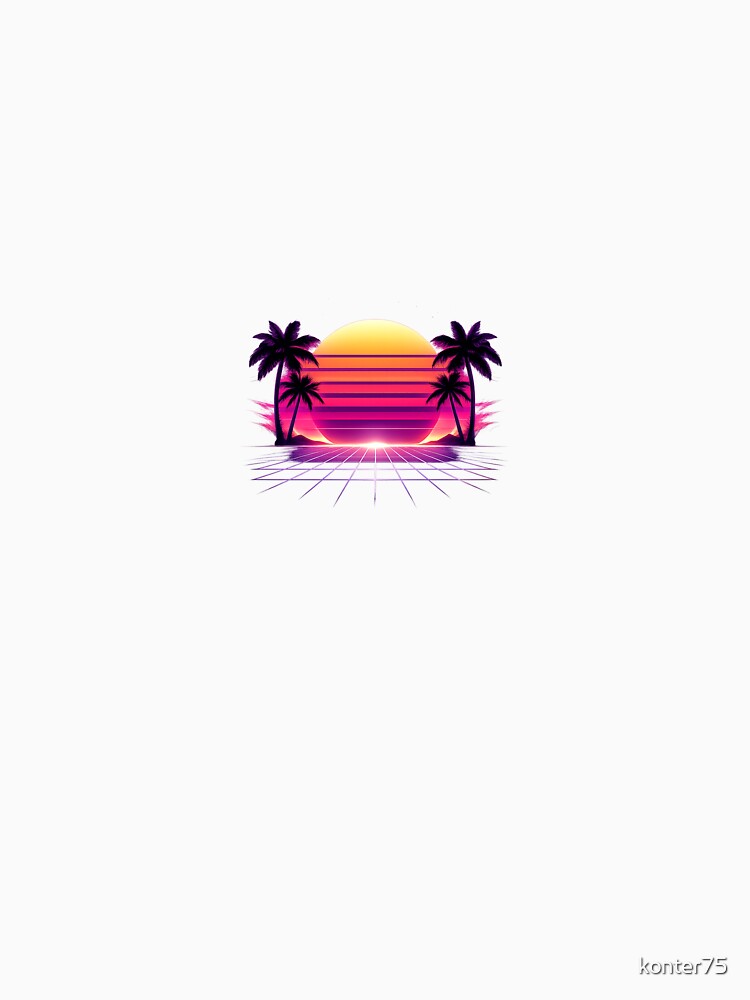 Retro Synthwave Sunrise – 80s neon palm tree design by konter75