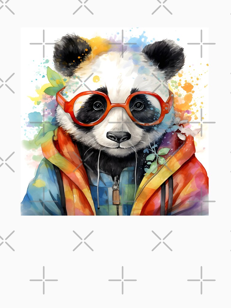WATERCOLOR OF A CUTE PANTA WITH GLASSES by infinitearte