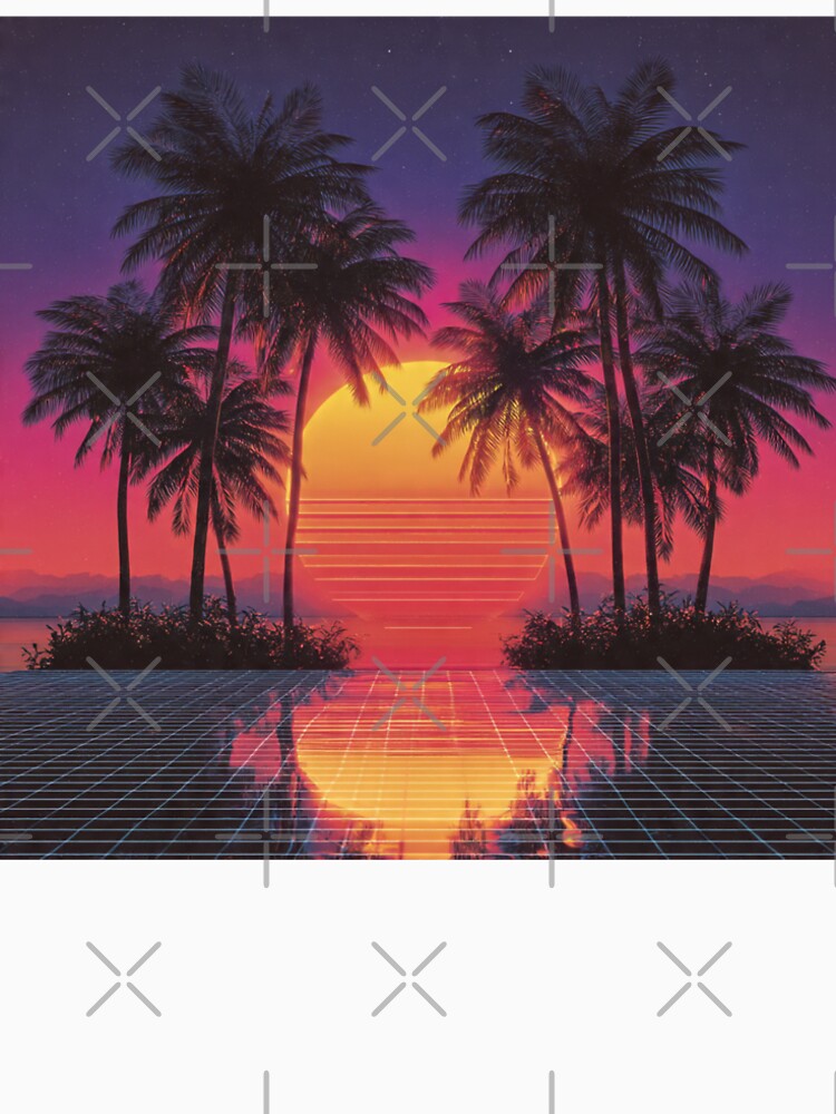 Synthwave Sunset Palm Trees Retro Grid Art by greatlakesea