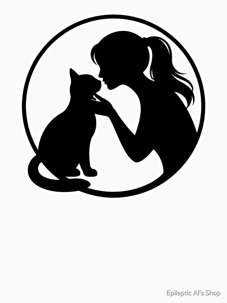Girl and Cat Silhouette Circle by Epileptic Al's Shop