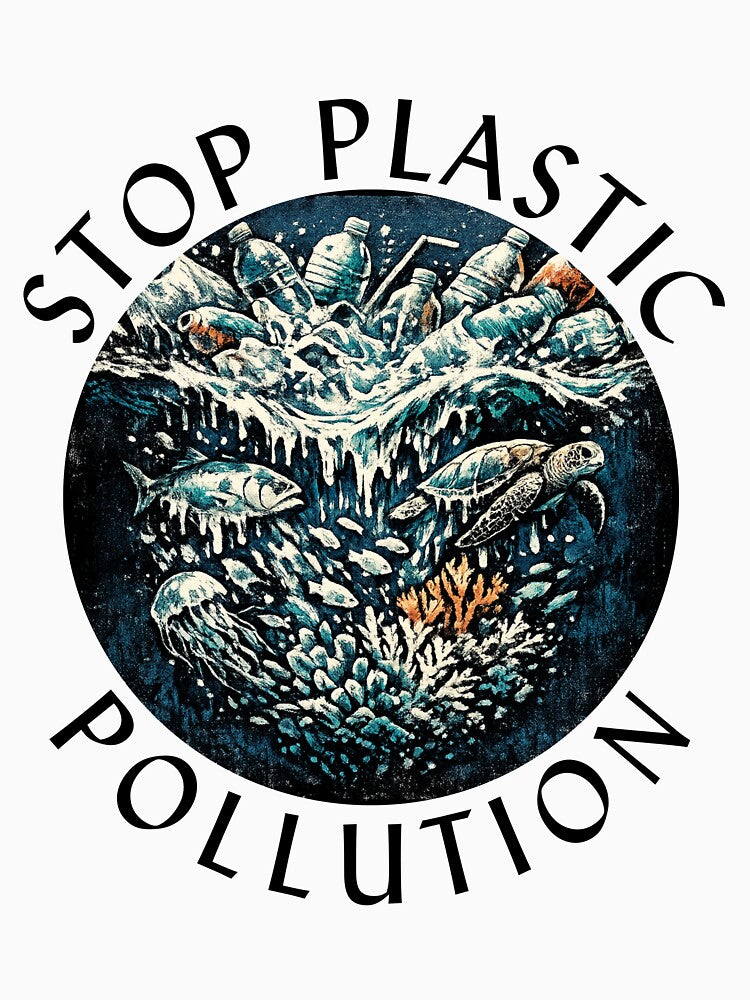 Stop Plastic Pollution Ocean Art Design by Black Signal