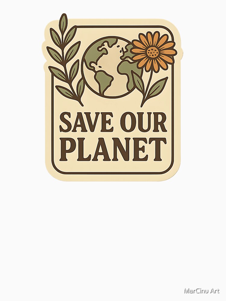 Save Our Planet – Retro Earth & Botanical Eco Awareness Design by MarCinu Art