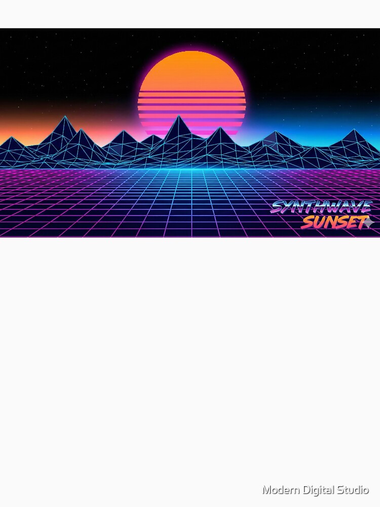 Retro 80s Synthwave Sunset - Neon Digital Grid by Modern Digital Studio
