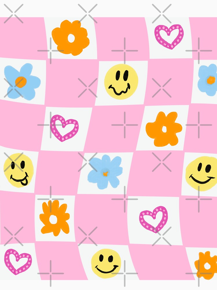smiling face checkered print pink by mariahmoniquedesign