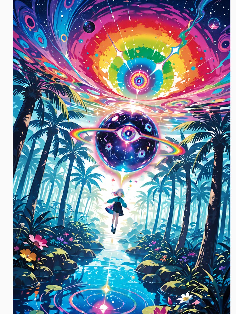 Psychedelic Eye Portal in Rainbow Jungle – Surreal Vaporwave Art by Xynith