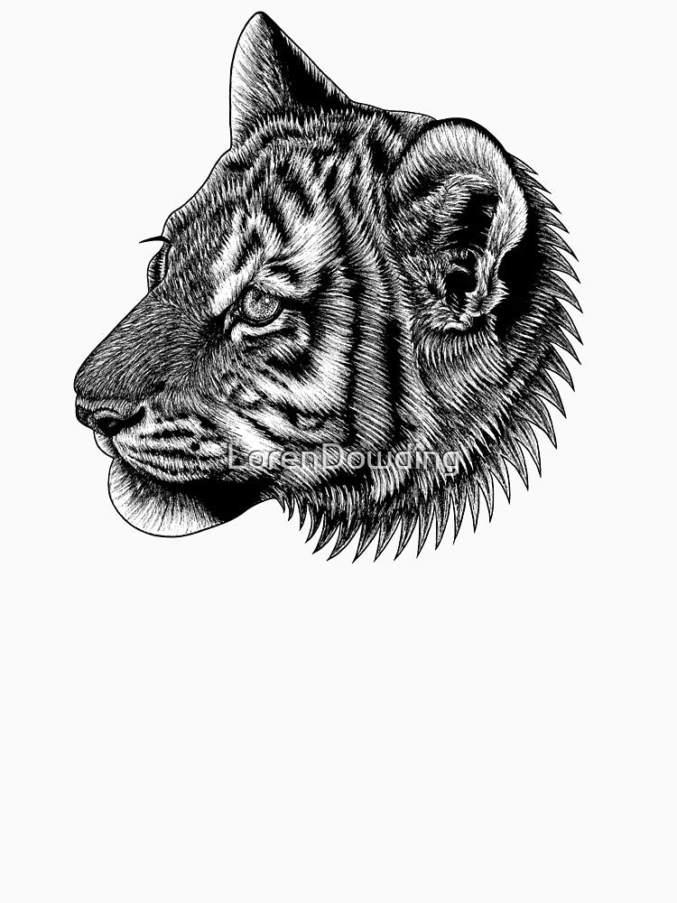 Amur tiger cub - big cat - ink illustration by LorenDowding