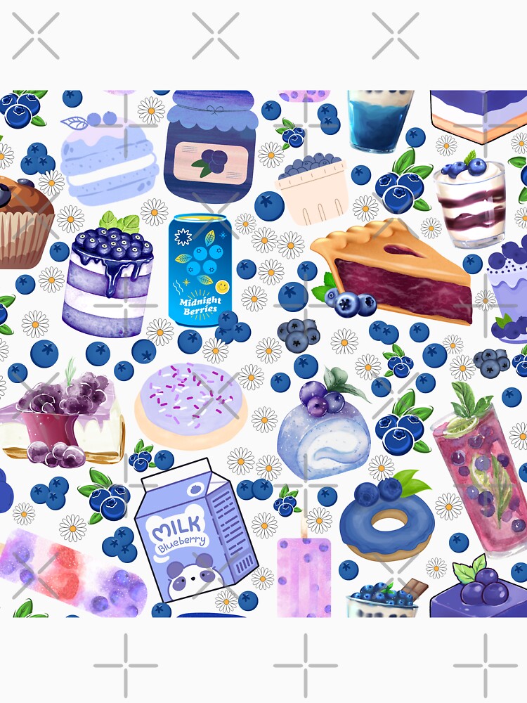 Light Blue Blueberry Desserts & Drinks Pattern – Cute Kawaii Fruit Sweets Illustration by StudioSamanthaa