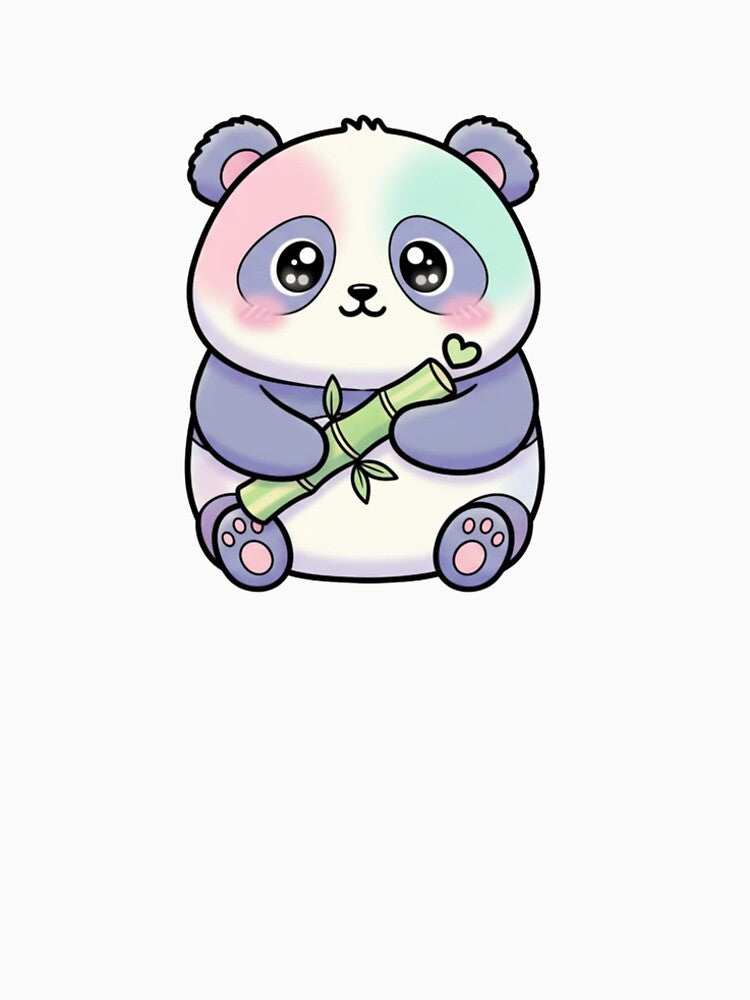 Cute Kawaii Panda Eating Bamboo Cartoon Animal Illustration by LavinyArt