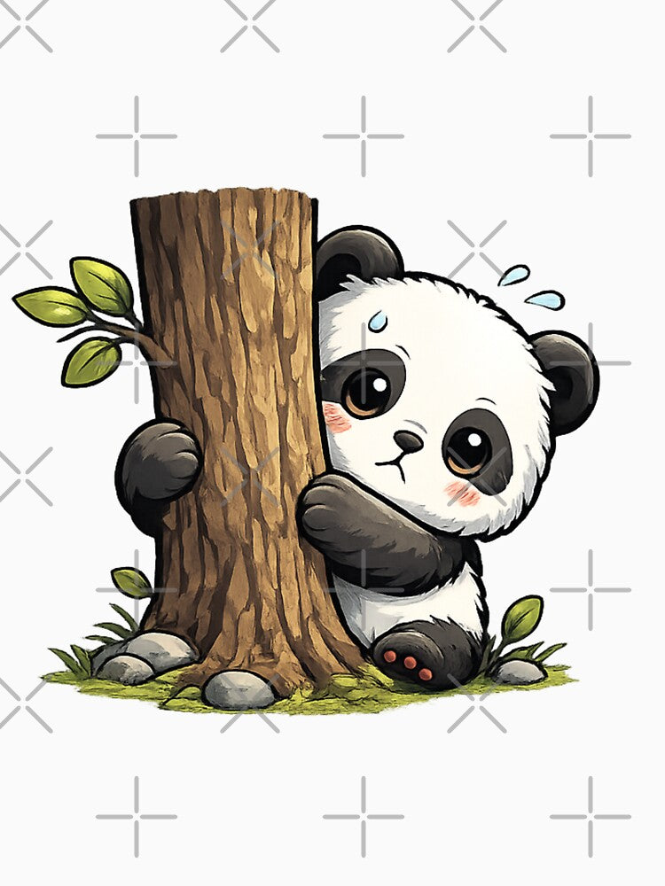 Cute Panda Hiding Behind Tree Cartoon shirt by PawTheory
