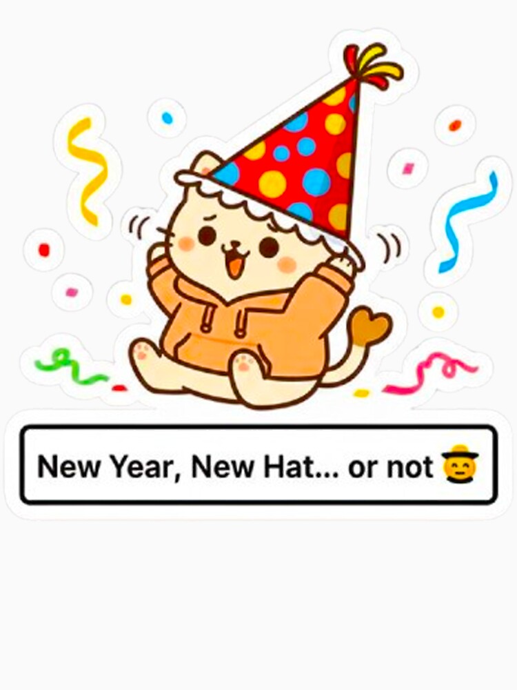 Cute Kawaii Cat in Party Hat - New Year New Hat Celebration Sticker by MT-Hub | Art for Every Soul