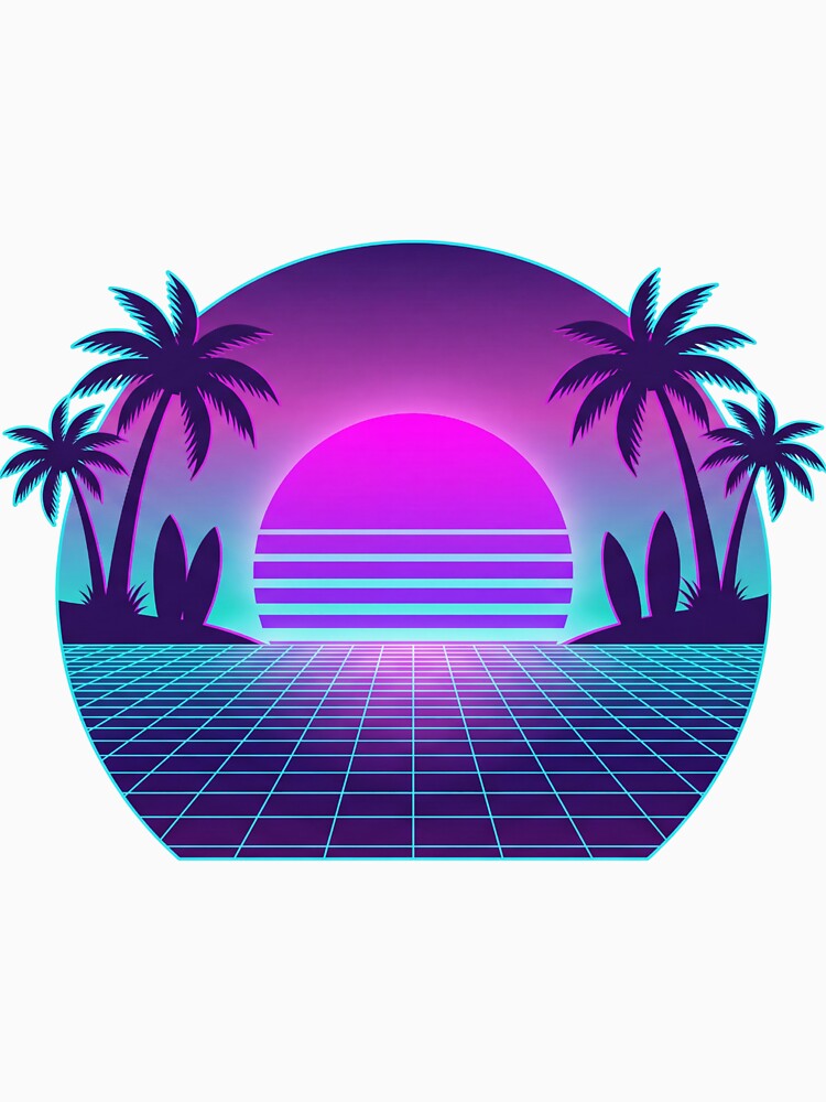 Neon Synthwave Tropical Surf Island Sunset by ModMotiff