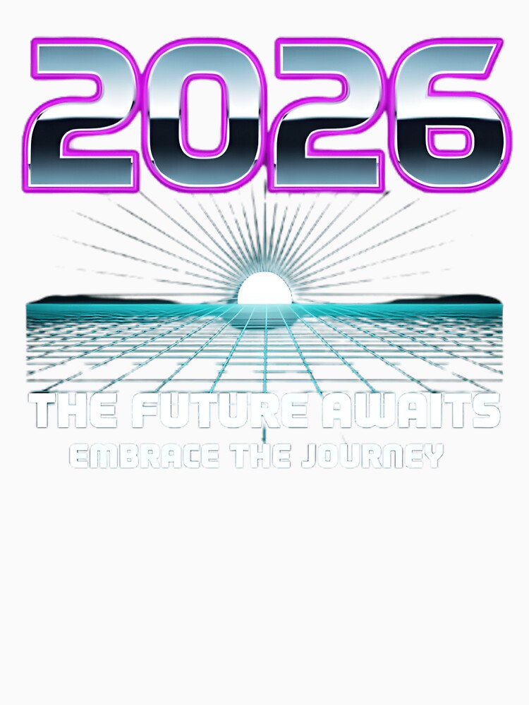 Synthwave 2026 New Year T-Shirt | Retro 80s Futuristic Neon Grid Graphic Tee by Whispering Colors