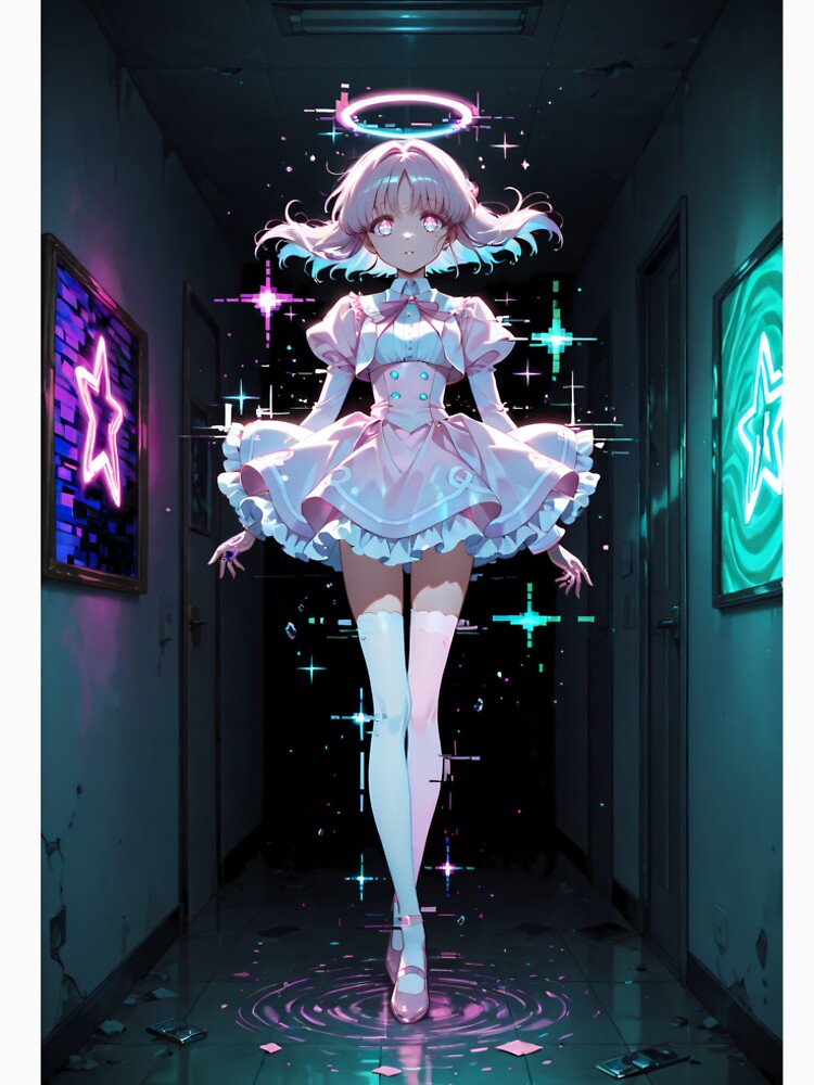 Vaporwave Glitch Angel Girl – Neon Cyber Aesthetic Art by Xynith