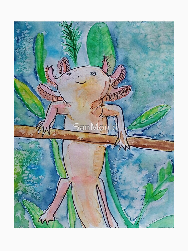 Axolotl love Painting in watercolor And ink by SanMould