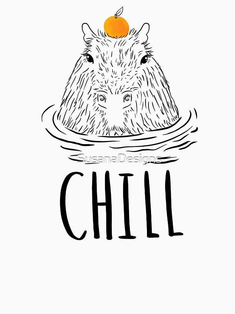 Capybara with Mandarin orange Illustration Chill out by SusanaDesigns