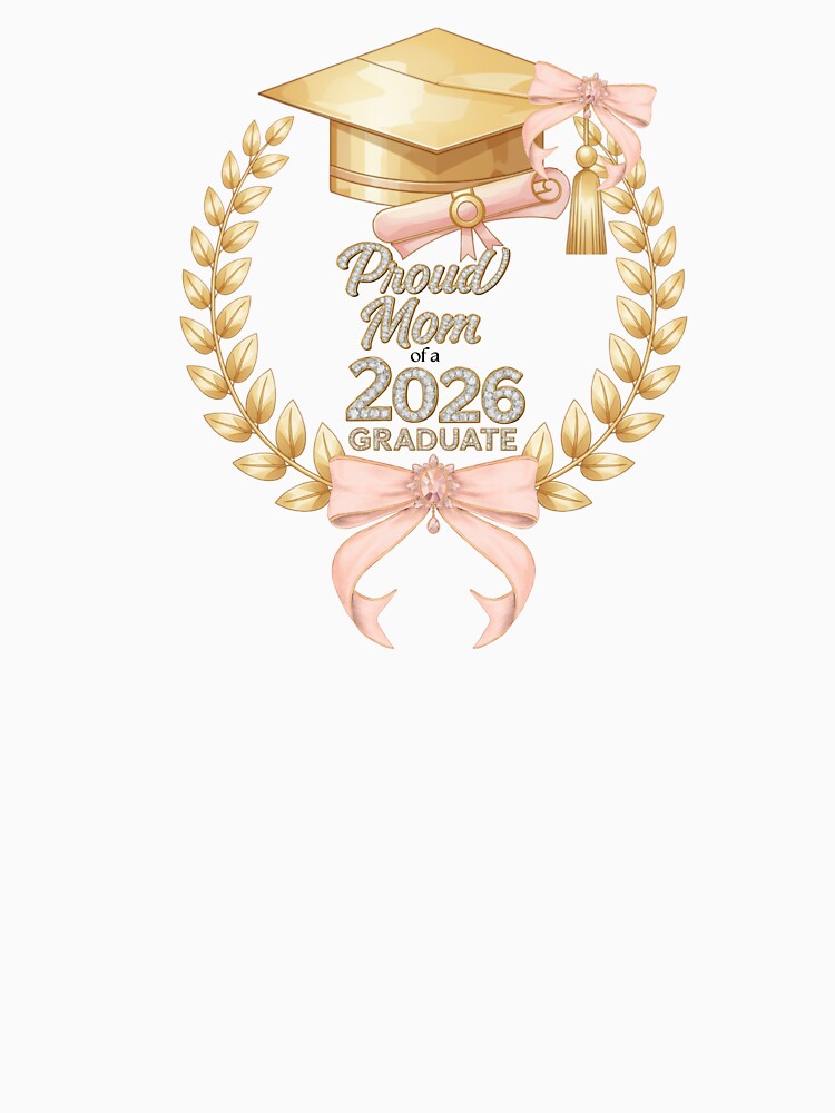 Proud Mom of a 2026 Graduate with Royal Laurel Motif, Pink Bow & Diamonds by JeweledDesigns