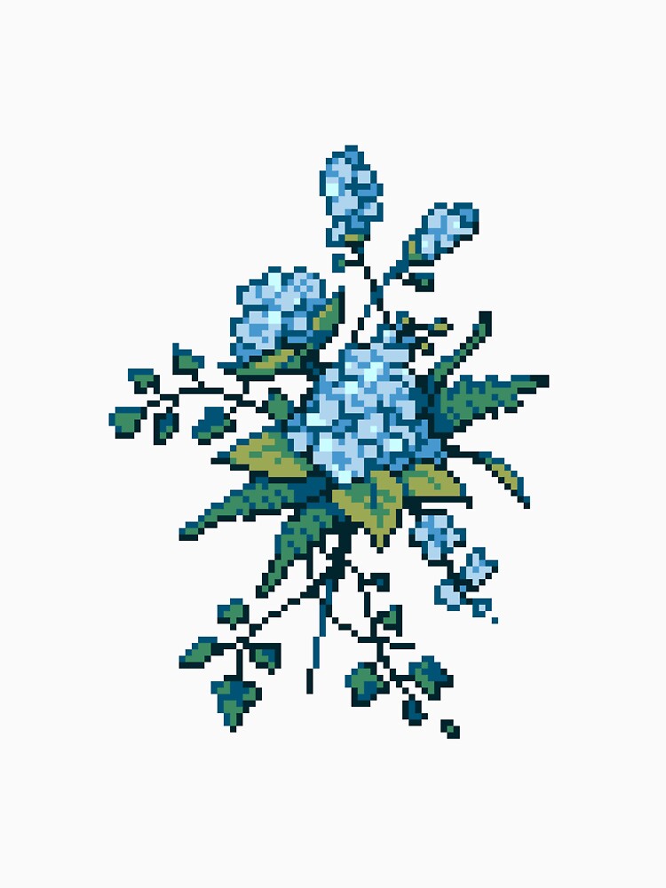Pixel Floral - Arrangement in Blue (dark) by theCatghost
