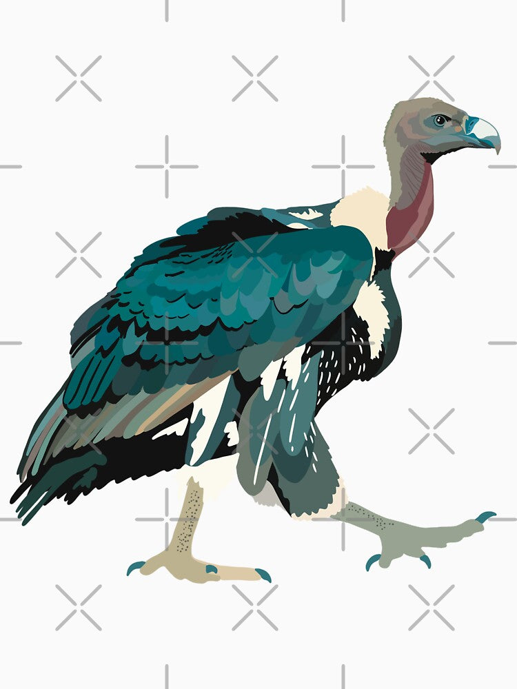 W is for White Rumped Vulture,White-Rumped Vulture Illustration – Endangered Scavenger Bird Wildlife Art by PrettylittlepastelUk