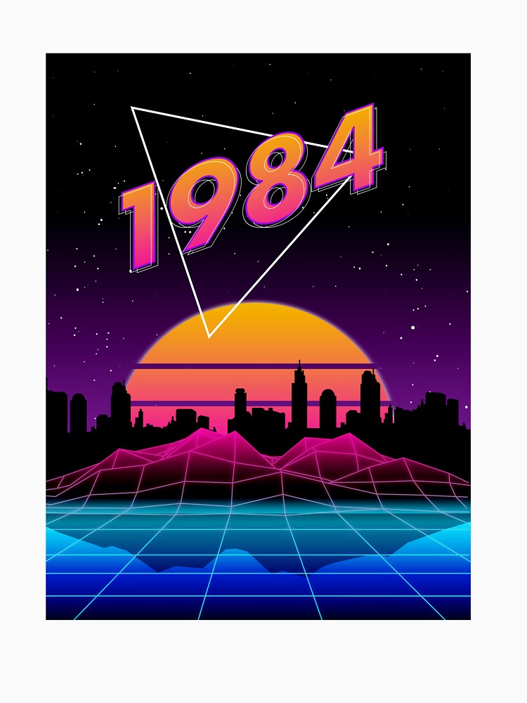 1984 – Neon Synthwave Sunset Cityscape by NiceHatHarry