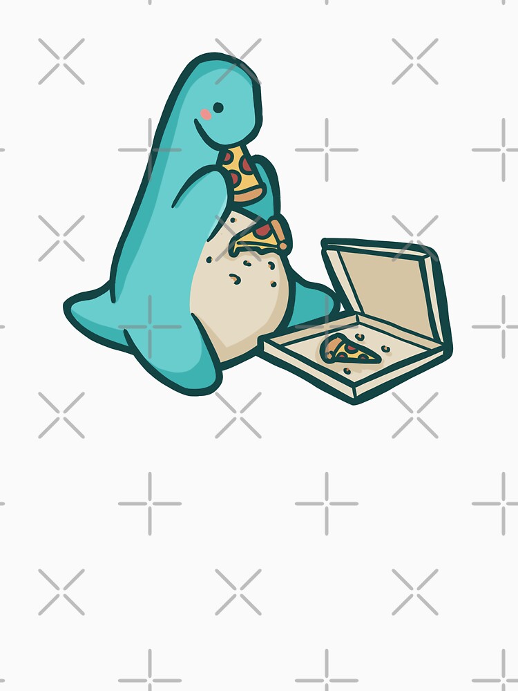 Cute dino with pizza, dinosaur by hugadino
