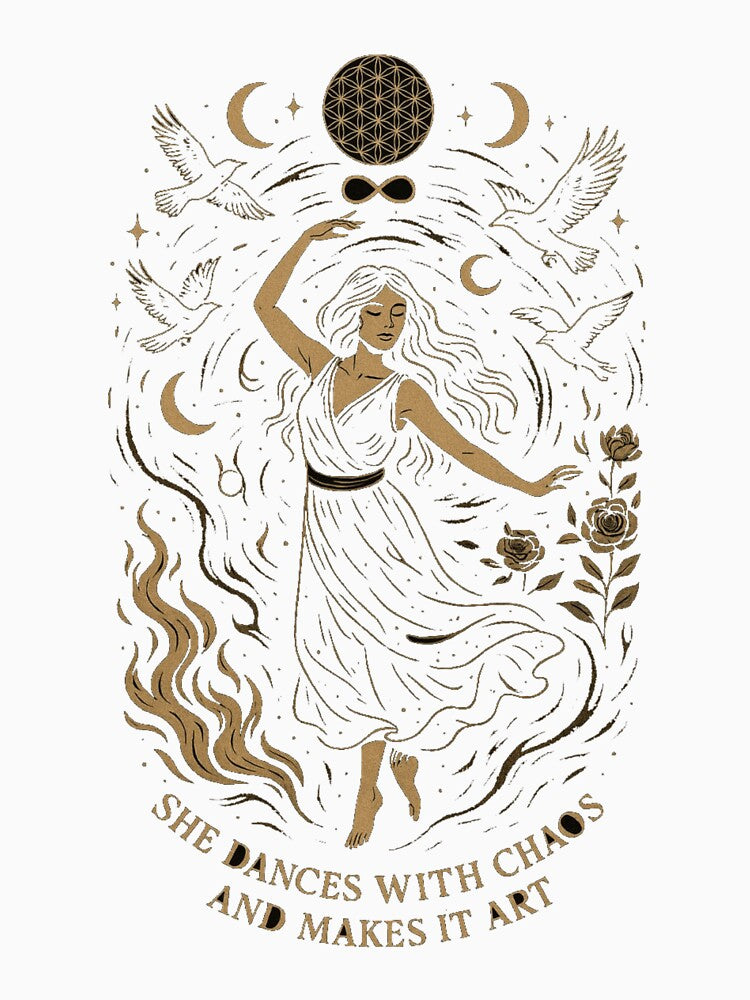 She Dances With The Chaos | Dark Boho Spiritual Art by Whispered Ink