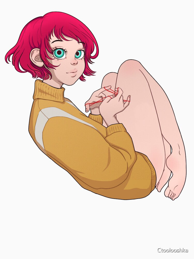 Pink Hair, Green Eyes, Red Thread by Ctoolooshka